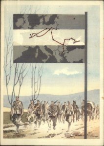 WWII Soldiers Marching Flag & Map Poster Art Patriotic Postcard