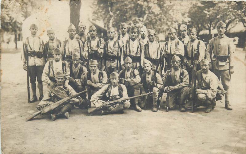 Early regimental real photo postcard soldiers military riflemen rifle uniforms 