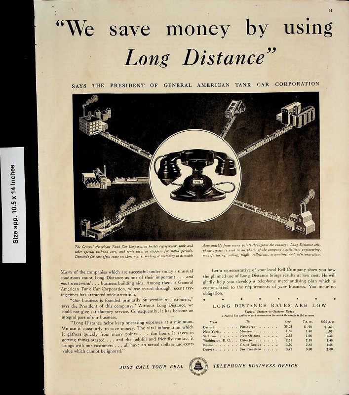 1932 General American Tank Car Bell Telephone Phone Call Vintage Print Ad 4141
