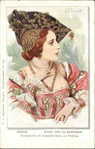Doubek Kunstler No. 692 Romanticism Adelheid Goethe Beautiful Woman c1910 PC