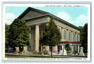 c1920s First Baptist Church (Built 1850) Columbia South Carolina SC Postcard 