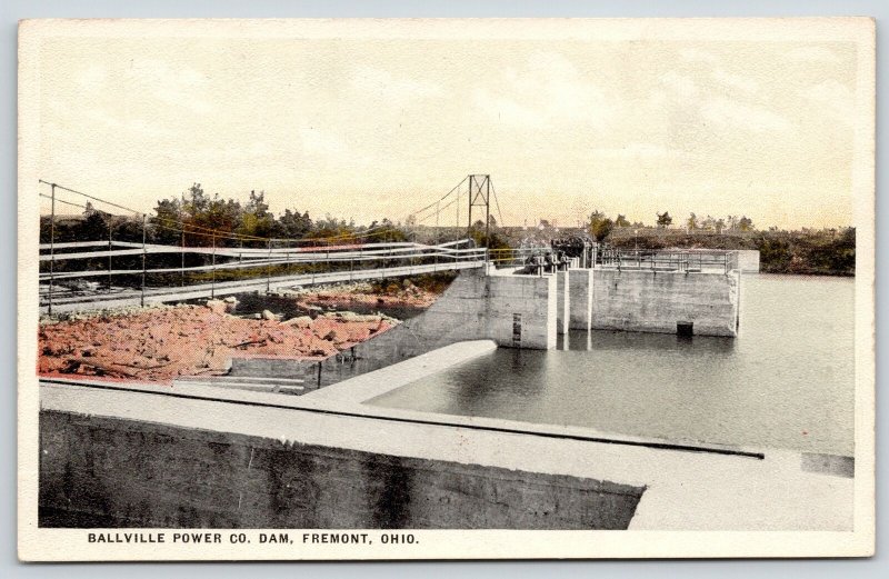 Fremont Ohio~Ballville Power Co Dam~Suspension Bridge~Red Rocks~c1916 Postcard
