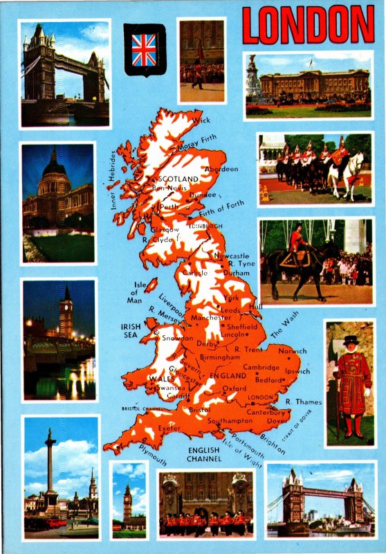 Postcard UK Map London Multiview