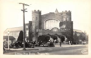 Tacoma Washington~Lincoln High School~Lots of Students-Cars in Front~1940s RPPC