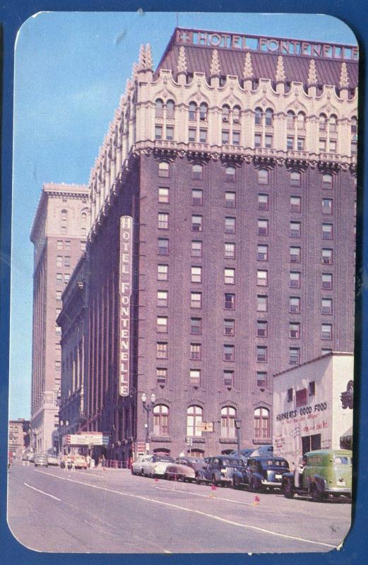 Hotel Fontenelle downtown 1950s old cars Omaha Nebraska ne postcard