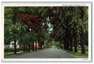 c1950 Charles Street Classic Cars Lined Tree Rochester New Hampshire NH Postcard 