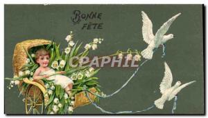 Old Postcard Fantasy Angel Doves Muguet