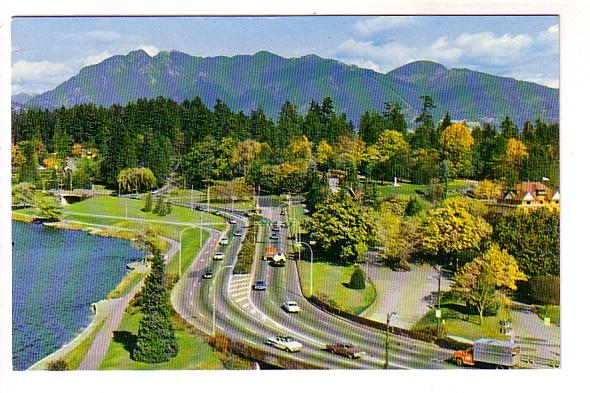 Cars on Causeway Entrance to Stanley Park, Vancouver, British Columbia, Photo...