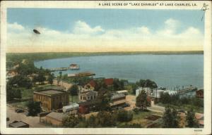 Lake Charles LA Aerial View 1930s LInen Postcard