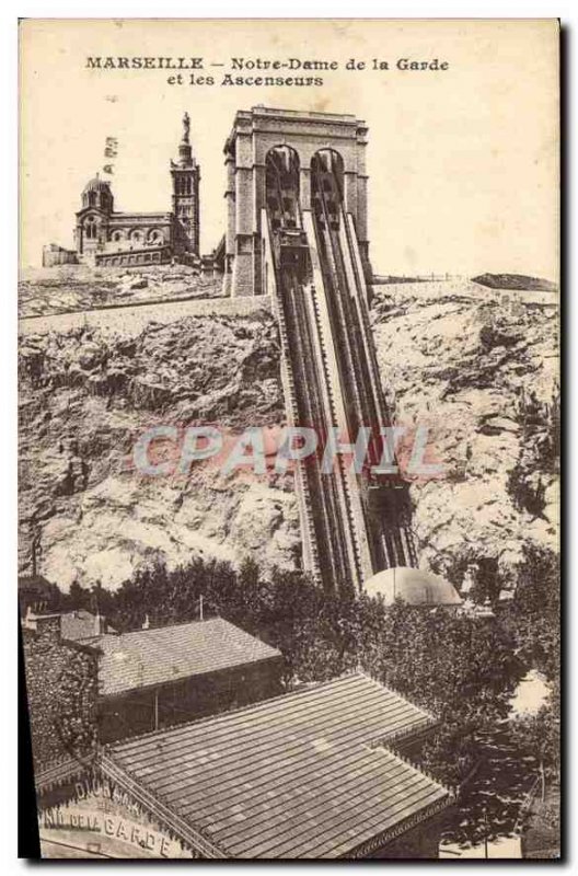 Postcard Old Marseille Notre Dame de la Garde and Elevators