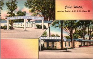 Linen Postcard Cairo Motel Junction of Route 3 & US 51 in Cairo, Illinois