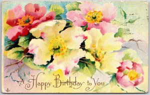 1916 Mixed Colorful Flower Bouquet Birthday Greetings Wishes Posted Postcard