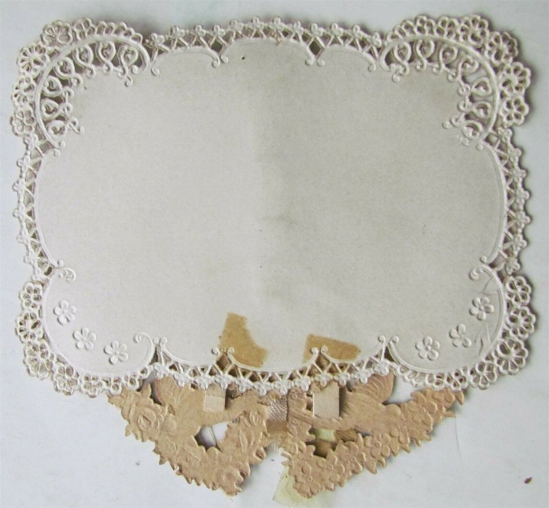 VALENTINE POP UP FORGET ME NOT antique LACE CARD w/ DOVES & FLOWER HEARTS RARE