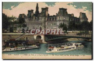 Old Postcard Paris Hotel de Ville and the Bridge of Arcola Charter