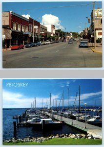 2 Postcards PETOSKEY, Michigan MI ~ Marina & MITCHELL STREET Scene 4x6