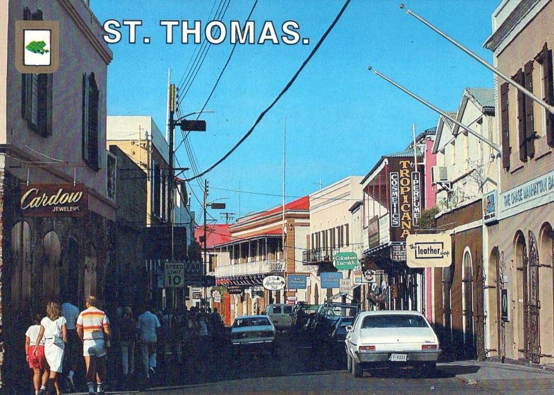 VINTAGE POSTCARD CONTINENTAL SIZE 1970s STREET SCENE ST THOMAS US VIRGIN ISLANDS