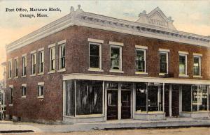 Orange Massachusetts Mattawa Block Post Office Antique Postcard K79677