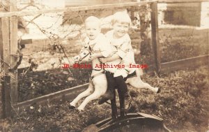 RI, Cranston, Rhode Island, RPPC, Edna & Charles Lacallade Jr on a Rocking Horse