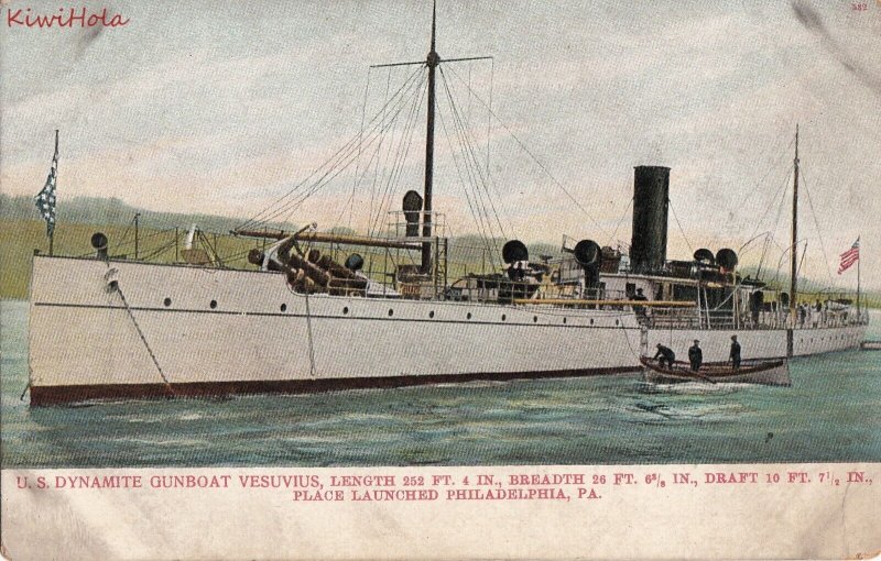 Postcard Ship US Dynamite Gunboat Vesuvius Launched Philadelphia PA