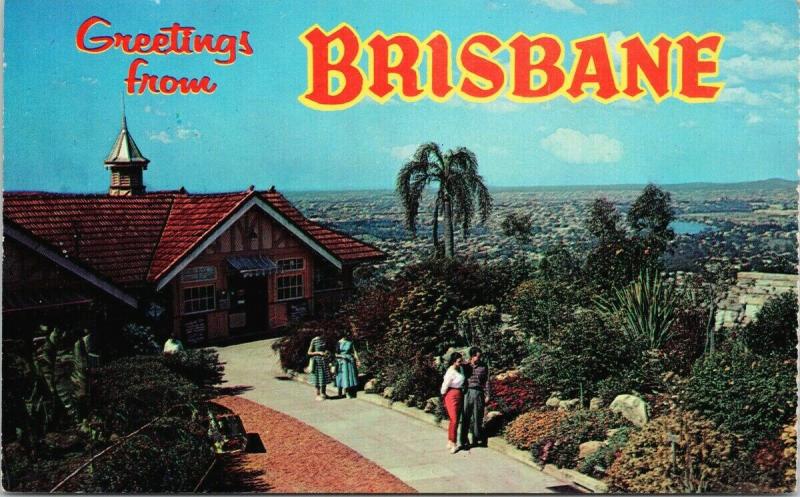 Brisbane Australia Greetings Rockery & Lookout Mt. Coot-Tha c1971 Postcard D77