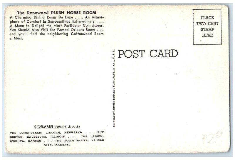 c1960's The Plush Horse Room Hotel Blackstone Interior Omaha Nebraska Postcard