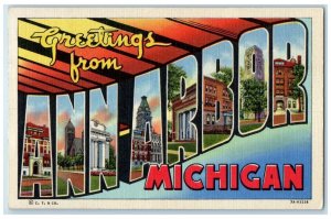 1956 Greetings From Ann Arbor Michigan MI Big Letter Multiview Vintage Postcard