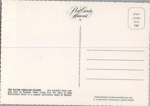 Aerial View Rainbow Tower Hilton Hawaiian Village Waikiki Continental Postcard