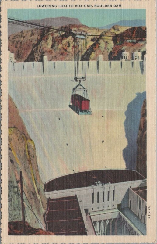 Postcard Lowering Loaded Box Car Boulder Dam NV Nevada