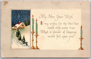 New Years Wish, Shower of Blessings Fall Upon You, Cottage, Vintage Postcard