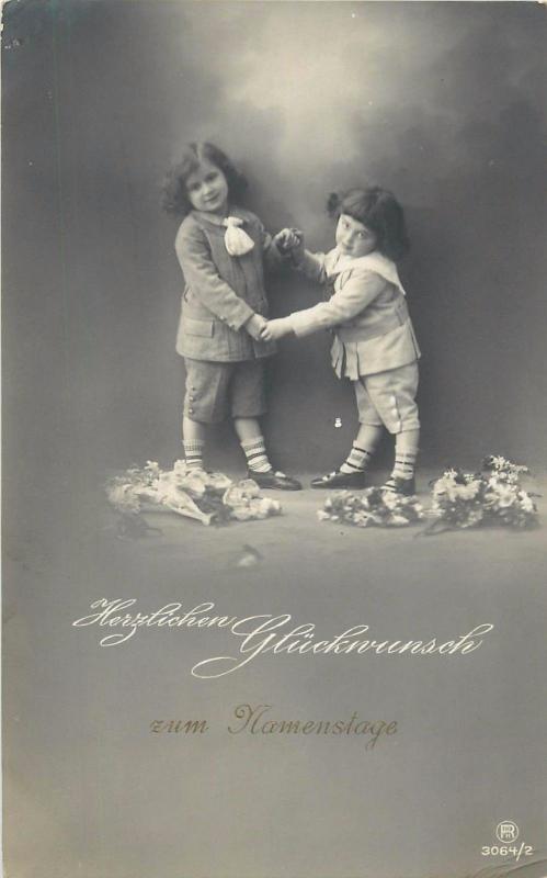 Children topic vintage photo postcard name day greetings