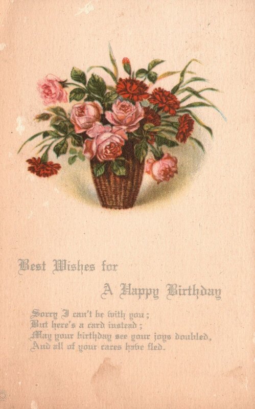 Vintage Postcard 1923 Best Wishes For Happy Birthday Greetings Card Rose Flowers