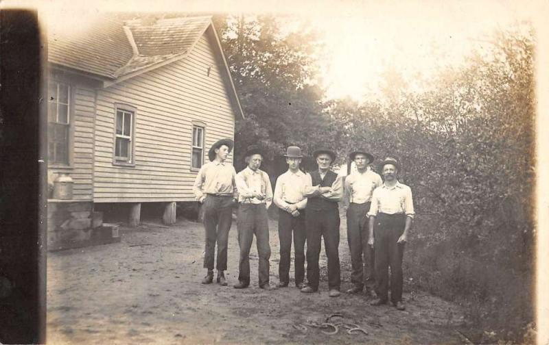 Macedonia Ohio Men With Hats Real Photo Antique Postcard K85047