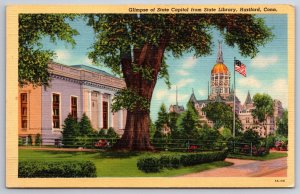 Hartford Connecticut~State Capitol From State Library~Vintage Linen Postcard
