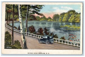 c1920's Scene Lake Classic Car Grove View Near Durham North Carolina NC Postcard