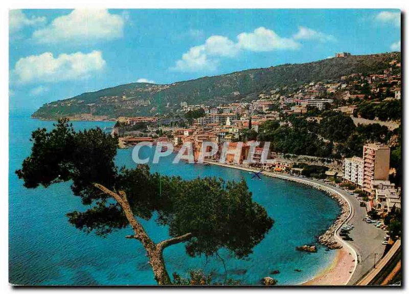 Postcard Modern Riviera Villefranche Sea Promenade small harbor in the backgr...