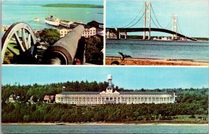 Michigan Straights Of Mackinac Fort Mackinac's Guns Straits Bridge & Gra...