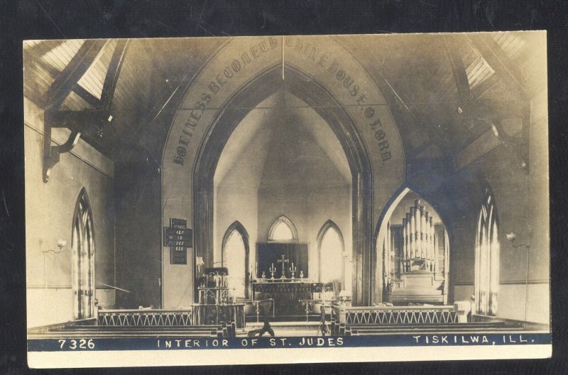 RPPC TISKILWA ILLINOIS ST. JUDES CHURCH INTERIOR VINTAGE REAL PHOTO POSTCARD