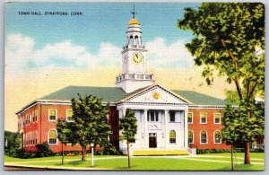 Vtg Stratford Connecticut CT Town Hall 1940s View Linen Old Postcard