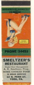 York, Pennsylvania/PA Match Cover, Smeltzer's Restaurant/Girlie