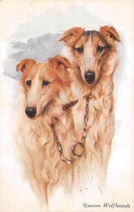 RUSSIAN WOLFHOUND DOGS ARTIST SIGNED POSTCARD (c. 1910)
