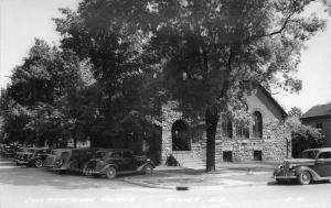 Angola Indiana Autos 1940s Congregational Church RPPC real photo Cook 7634