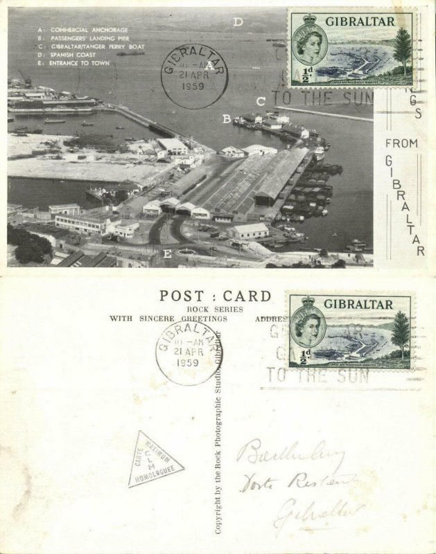 Gibraltar, Aerial View Harbour (1959) Postcard