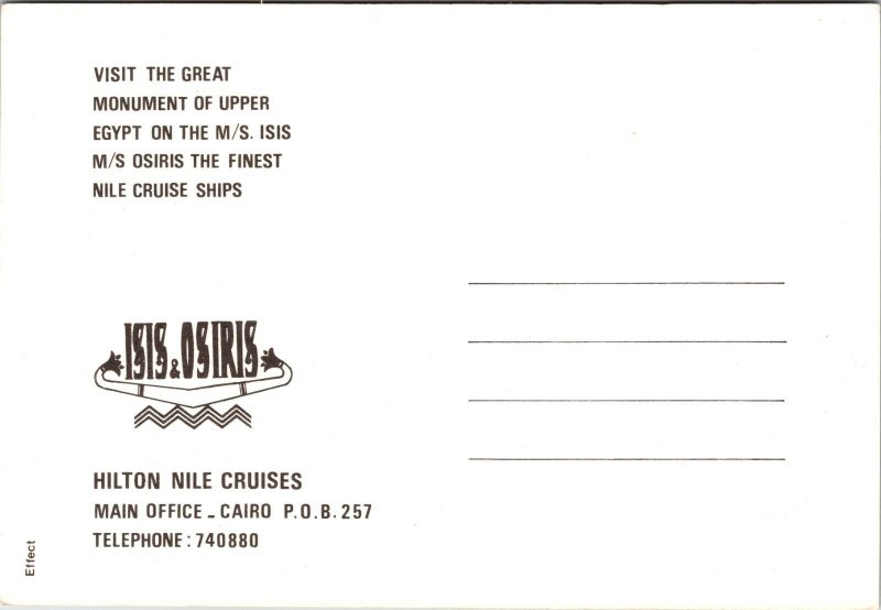 Isis Osiris Hilton Nile Cruises Cairo Egypt  Postcard