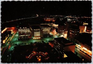 Peoria Illinois Night View Of Brightly Lit Business District & Plaza Postcard