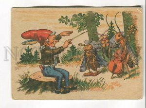 486073 GNOME Insects MUSICIAN Violin CELLO GRASSHOPPER Vintage postcard