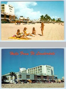 2 Postcards FORT LAUDERDALE, Florida FL ~ Roadside OCEANSIDE HOLIDAY INN c1960s