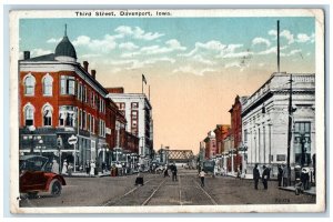 Davenport Iowa IA Postcard Third Street Exterior Building Street c1921 Vintage