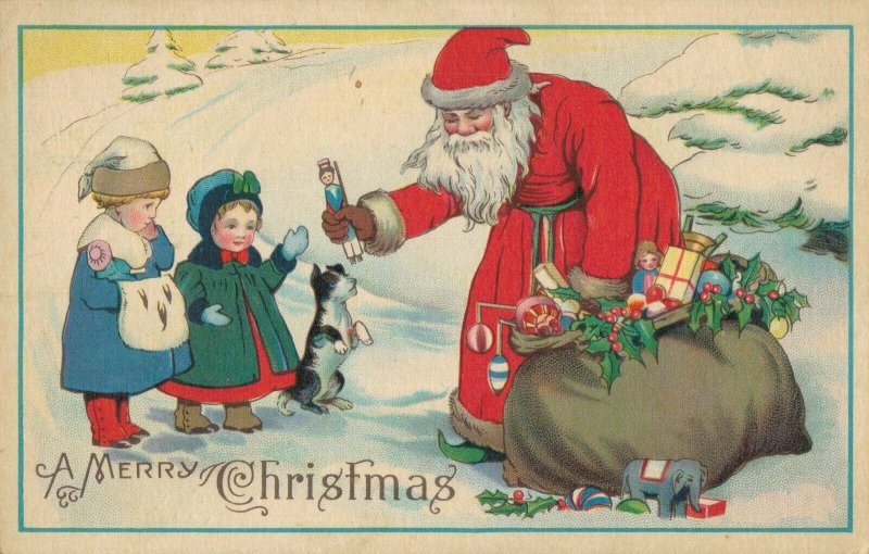 A Merry Christmas Santa Claus Giving Toys 03.64