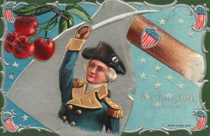 George Washington, His Bravery, Red Cherries, Patriotism, 1911 Vintage Postcard