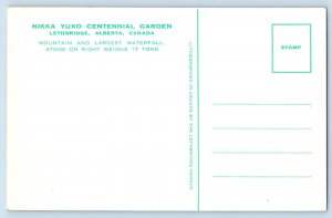 Lethbridge Canada Postcard Nikka Yuko Garden Mountain and Waterfall c1950's